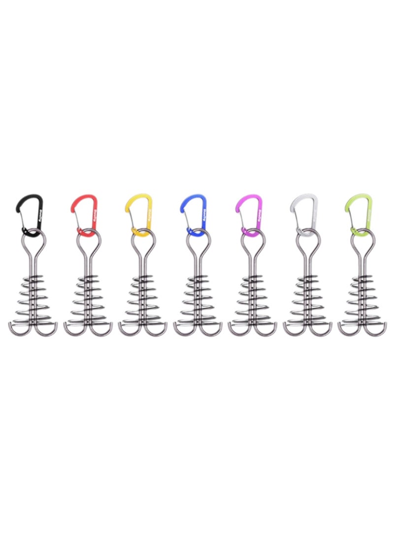 7 Pcs Outdoor Adjustable  Spring Fishbone Anchor Tent Pegs Rope Buckle Awning Deck Fixed Nails Tent Hooks (Random Color)