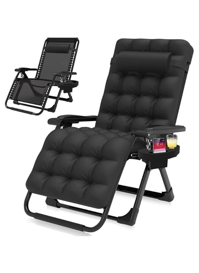 Zero Gravity Chair, Reclining Camping Lounge Chair w/Removable Cushion, Upgraded Lock and Cup Holder, Reclining Patio Chairs Folding Recliner for Indoor and Outdoor