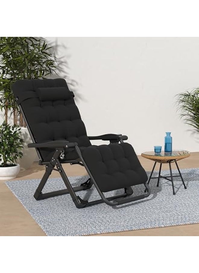 Zero Gravity Chair, Reclining Camping Lounge Chair w/Removable Cushion, Upgraded Lock and Cup Holder, Reclining Patio Chairs Folding Recliner for Indoor and Outdoor