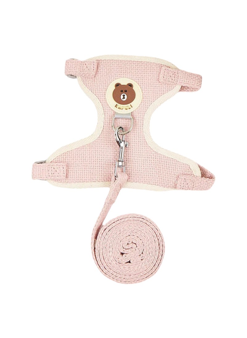 Adjustable Vest-Style Pet Harness, Breathable And Not Stuffy, Suitable For Cats, Rabbits, Small Dogs And Dogs, Size L, Recommended For Cats And Dogs Weighing 11-18 Catties (Pink Leather Bear)