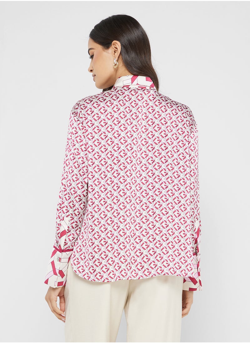 Printed Logo Detail Belted Shirt Dress