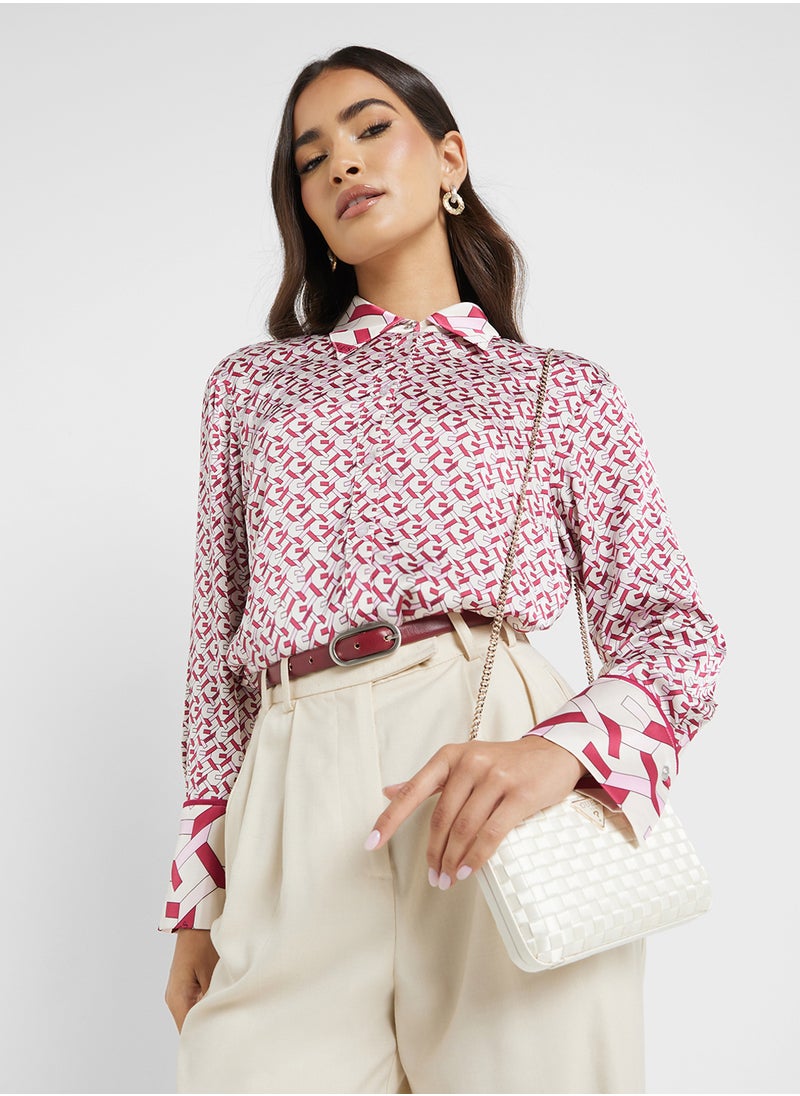 Printed Logo Detail Belted Shirt Dress