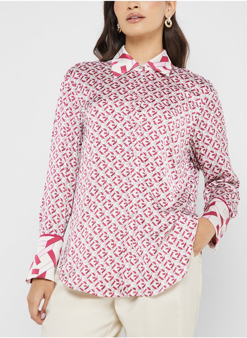 Printed Logo Detail Belted Shirt Dress