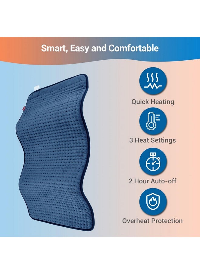 Comfytemp Heating Pad for Back Pain Relief - FSA HSA Eligible Extra Large Heating Pad XXL, Christmas Birthday Gifts for Women Mom, 17''x 33'' King Size Electric Heating Pad for Period Cramps (Blue)