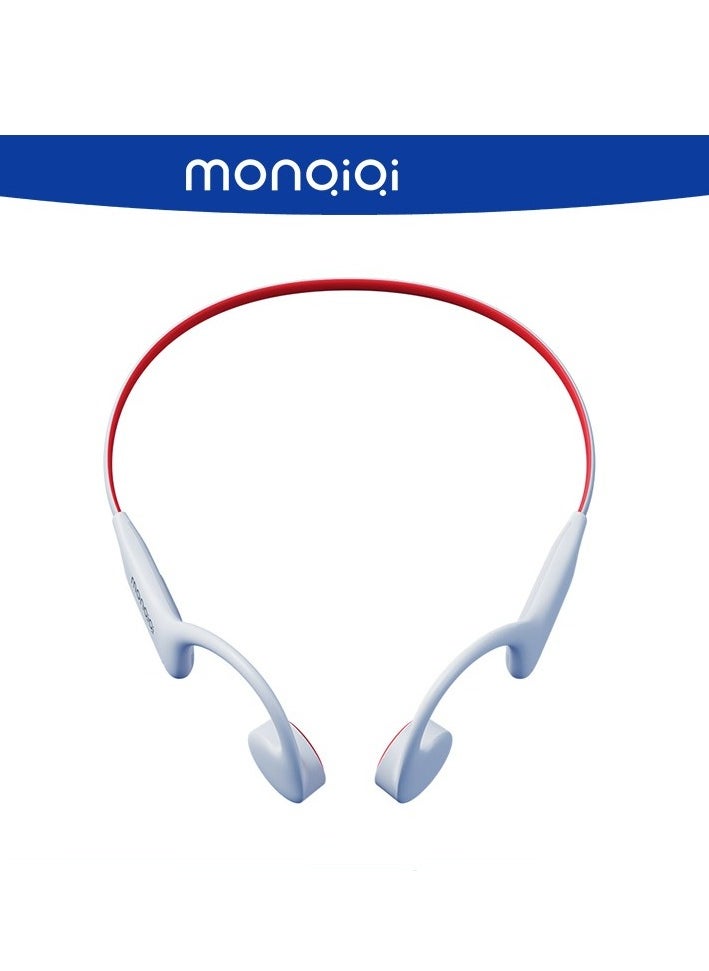 Monoioi IPX8 Waterproof Bone Conduction Headset for Swimming, Sports and Talking - Red and White Color Combo