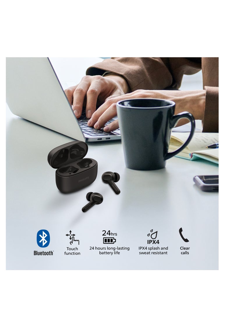 Bluetooth Earphones, 10mm Drivers, Dynamic bass, 24 hours Play Time, IPX4, Clear Calls Black