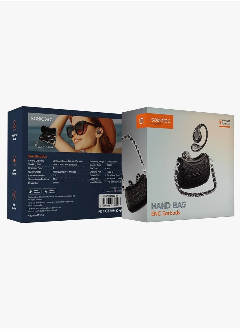 Earbuds with ENC and Voice Assistant and Crystal-Clear Audio / 30 Hours Working Time / 10m Transmission Range / 130 Hours Standby Time / Quick Charge / 14mm Driver / Type-C Charging - Black