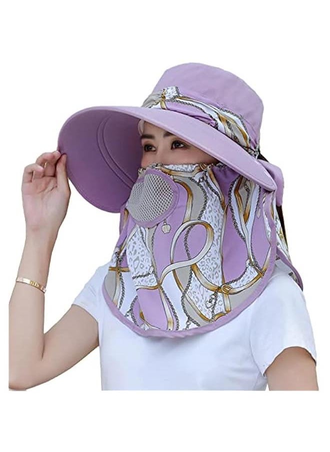 Lady Wide Brim Hat, UV Protection Foldable Brim Women Face Neck Cover Sun Hat for Sailors for Climbing (Purple)