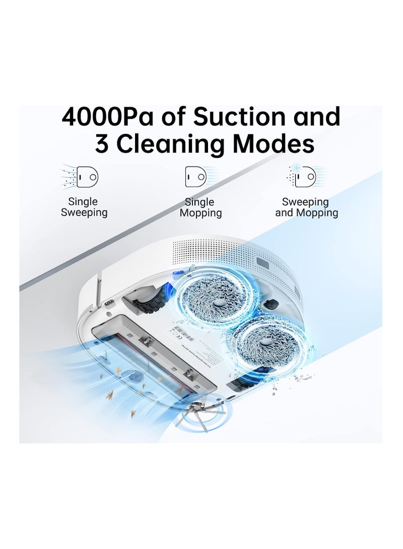 Robot Vacuum Cleaner and Mop W10 ,Sweeping, Mopping, Washing and Drying 4in1, Robotic Vacuum with Superb Lidar Navigation, 4000Pa Strong Suction for Pet Hair, Hard Floor, Carpet-White 4 L 55 W W10 White