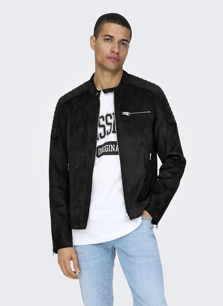 Onsgus Faux Suede Racer Jacket