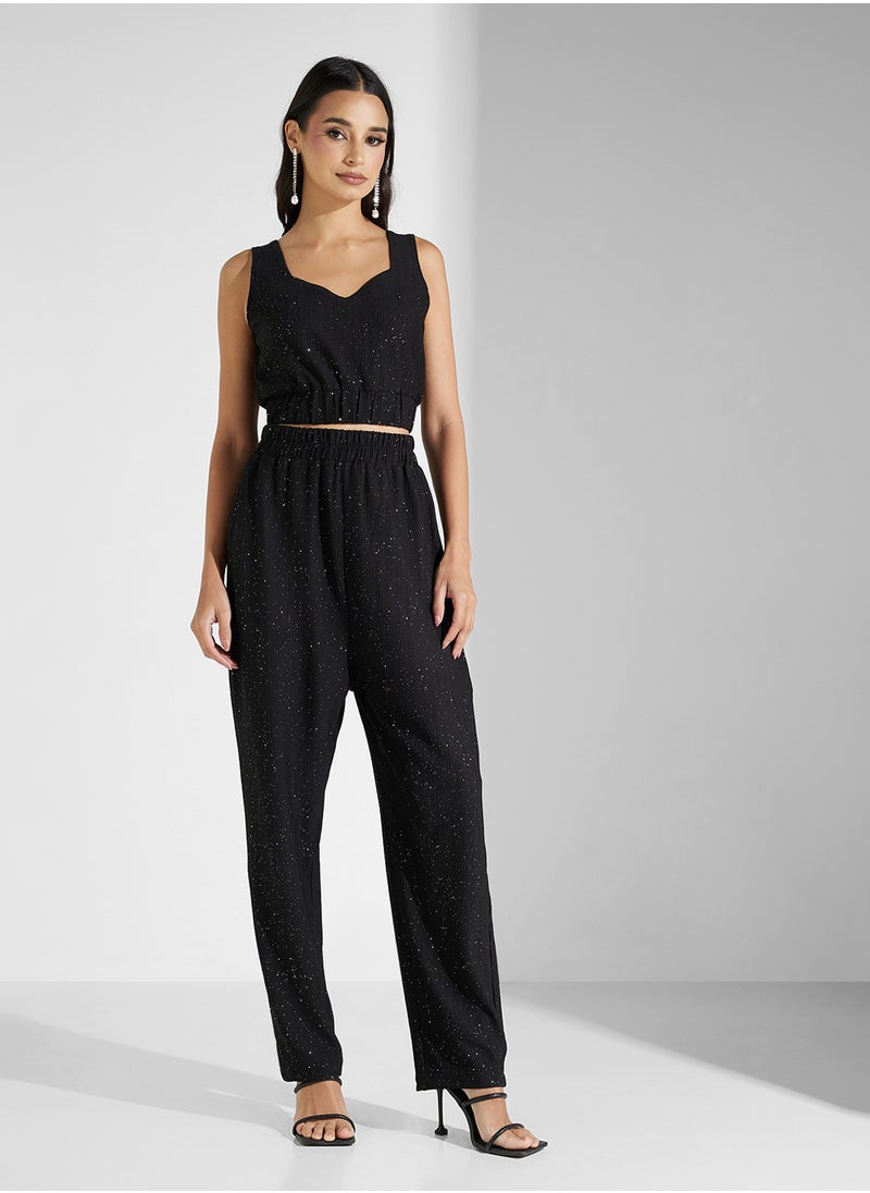 COLLARED NECK 3PCS PANTS SET