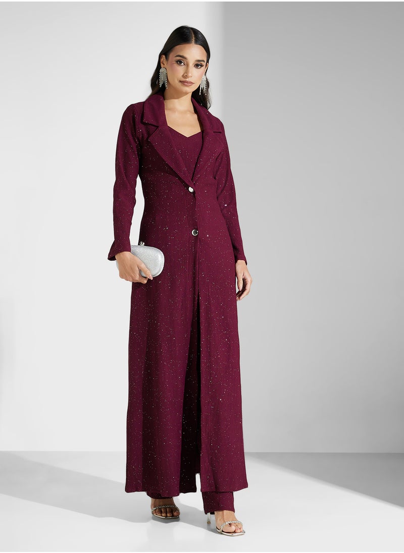 COLLARED NECK 3PCS PANTS SET