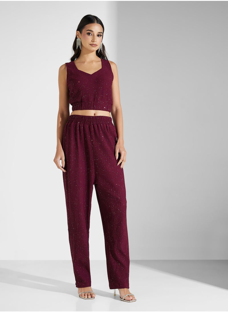 COLLARED NECK 3PCS PANTS SET