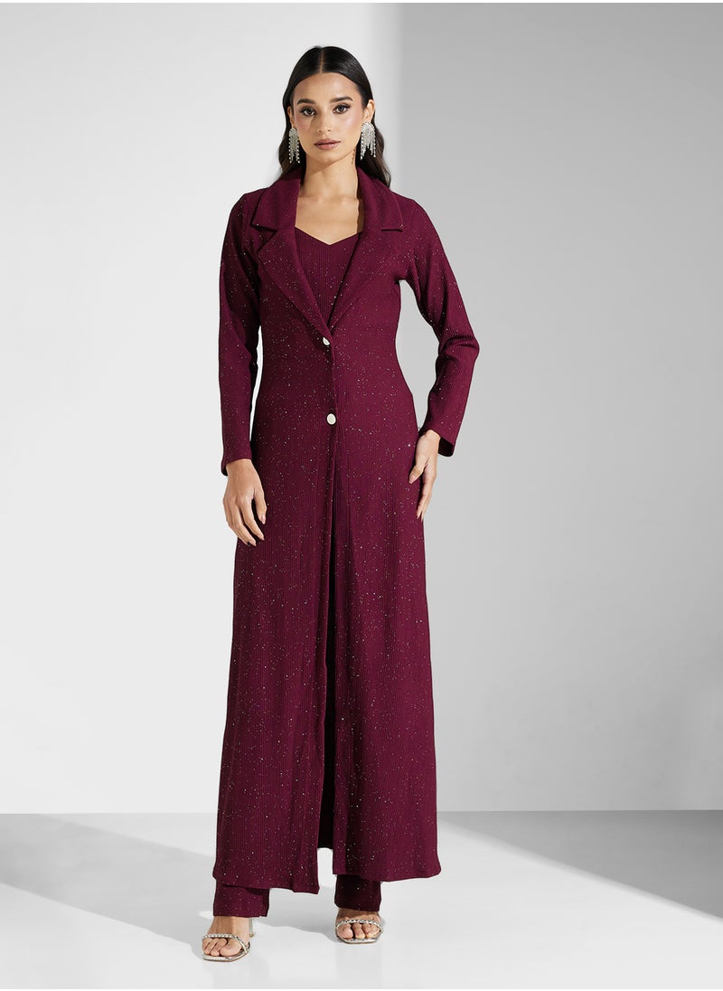 COLLARED NECK 3PCS PANTS SET