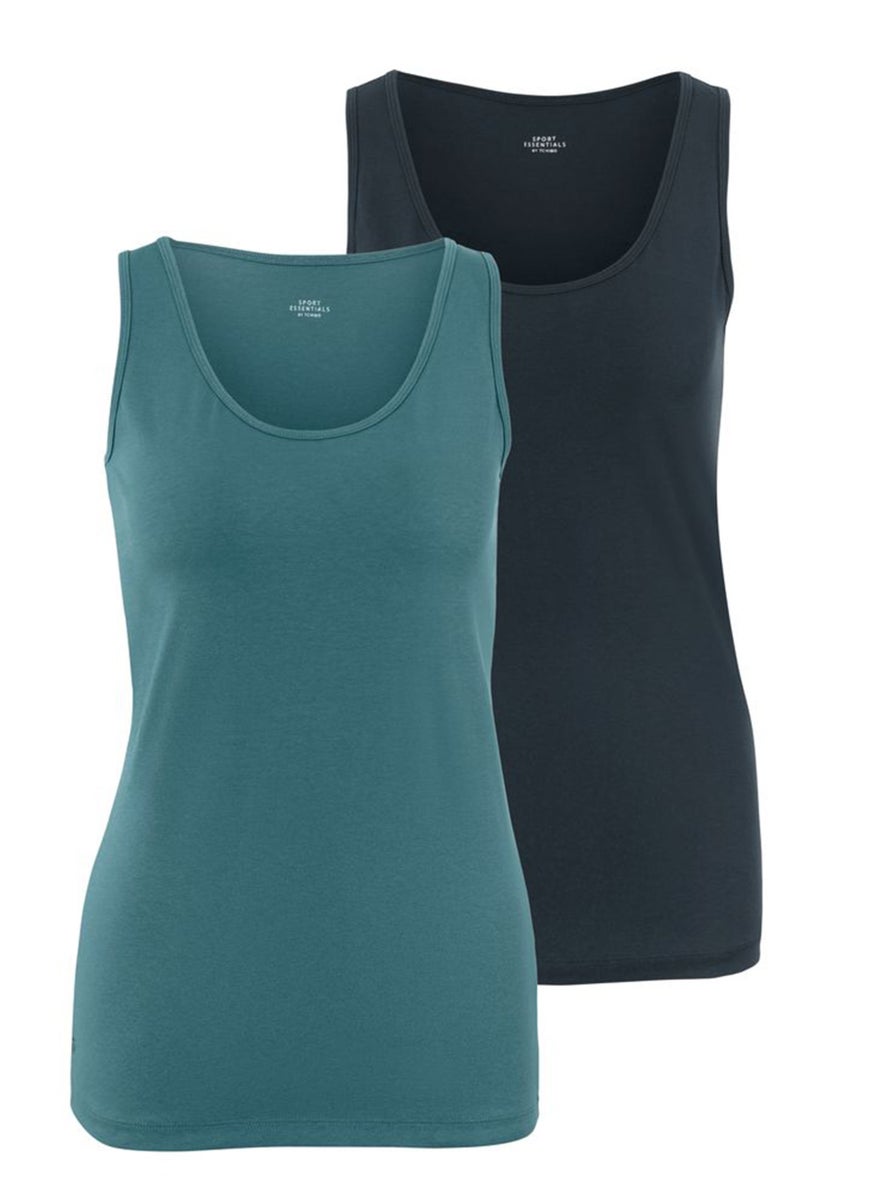 Women 2 Pack Slim Fit Sleeveless Training Top, Teal