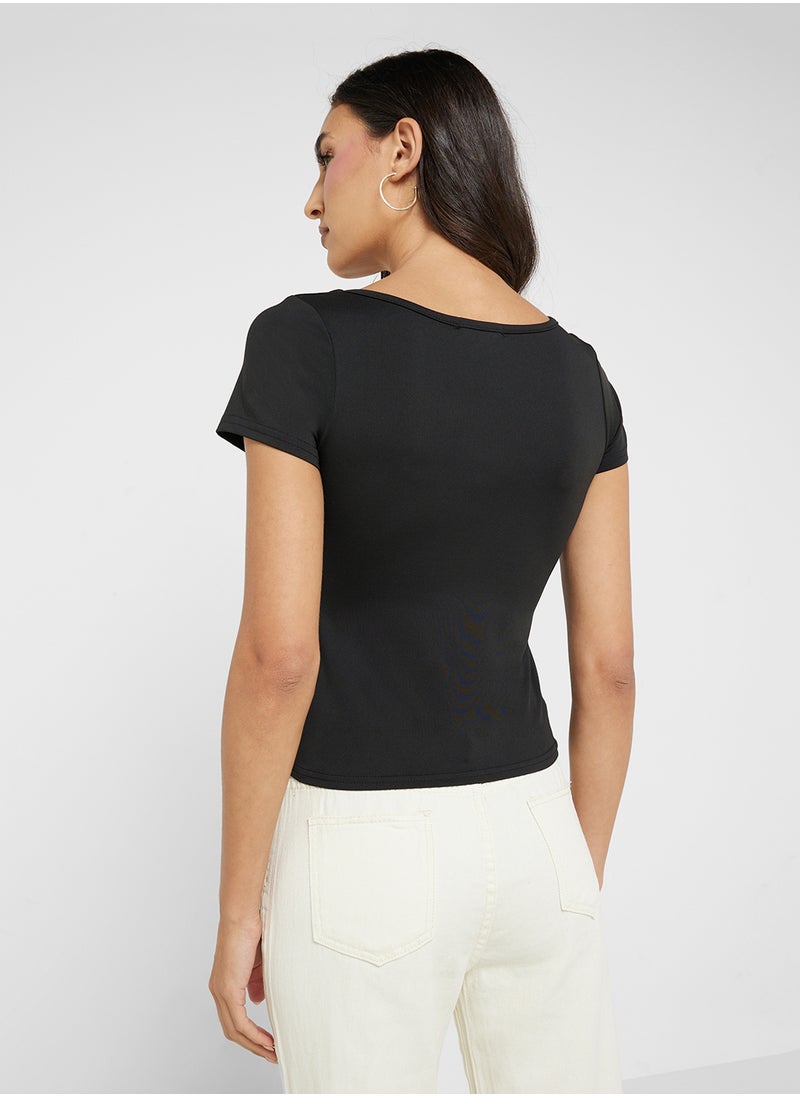 Scoop Neck Seamless T-Shirt With Bra Top