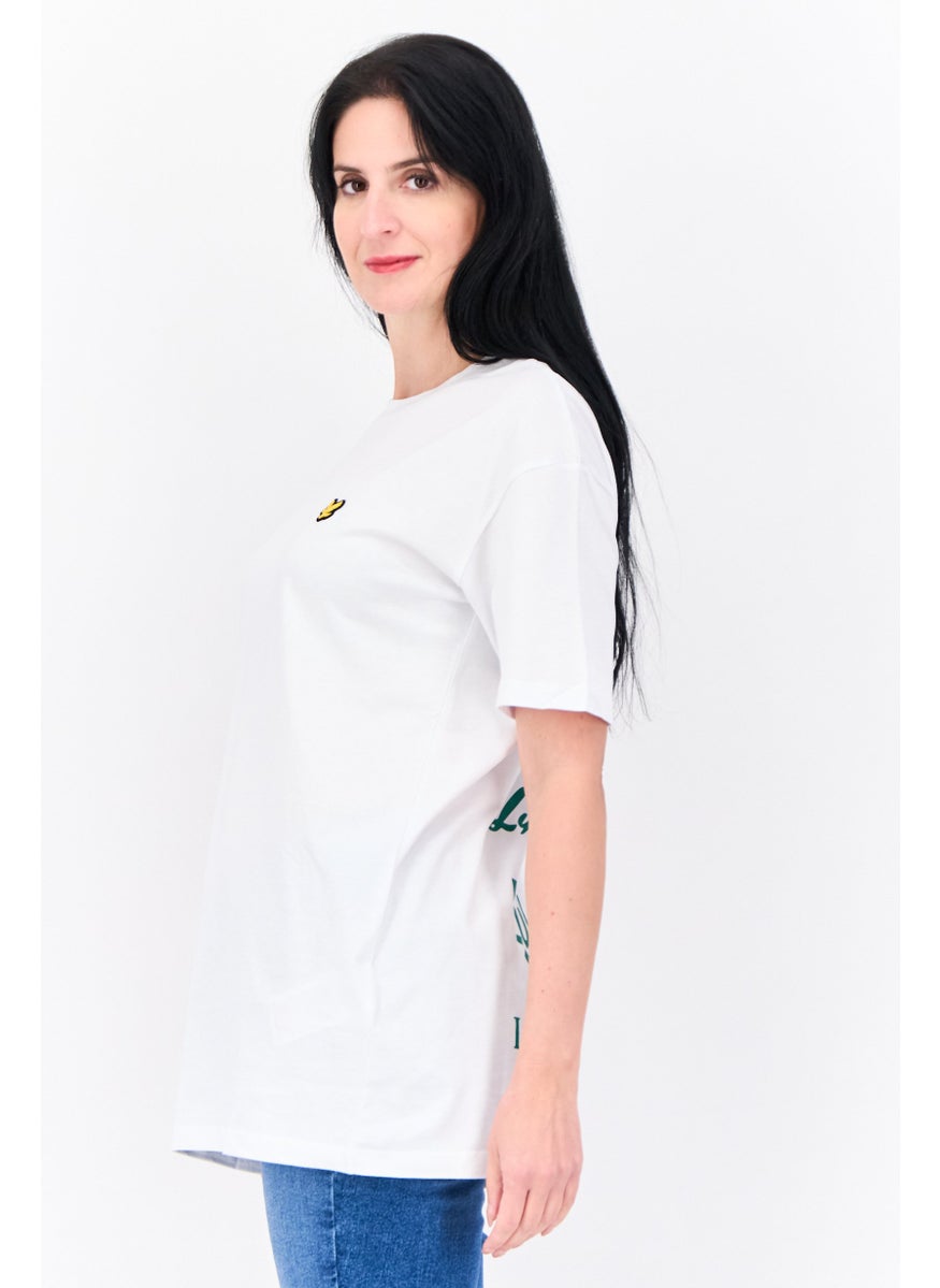 Women Crew Neck Short Sleeves Brand Logo T-Shirt, White