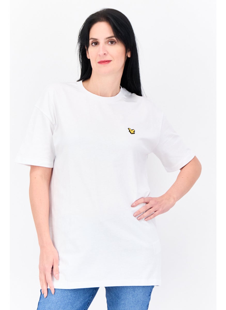 Women Crew Neck Short Sleeves Brand Logo T-Shirt, White