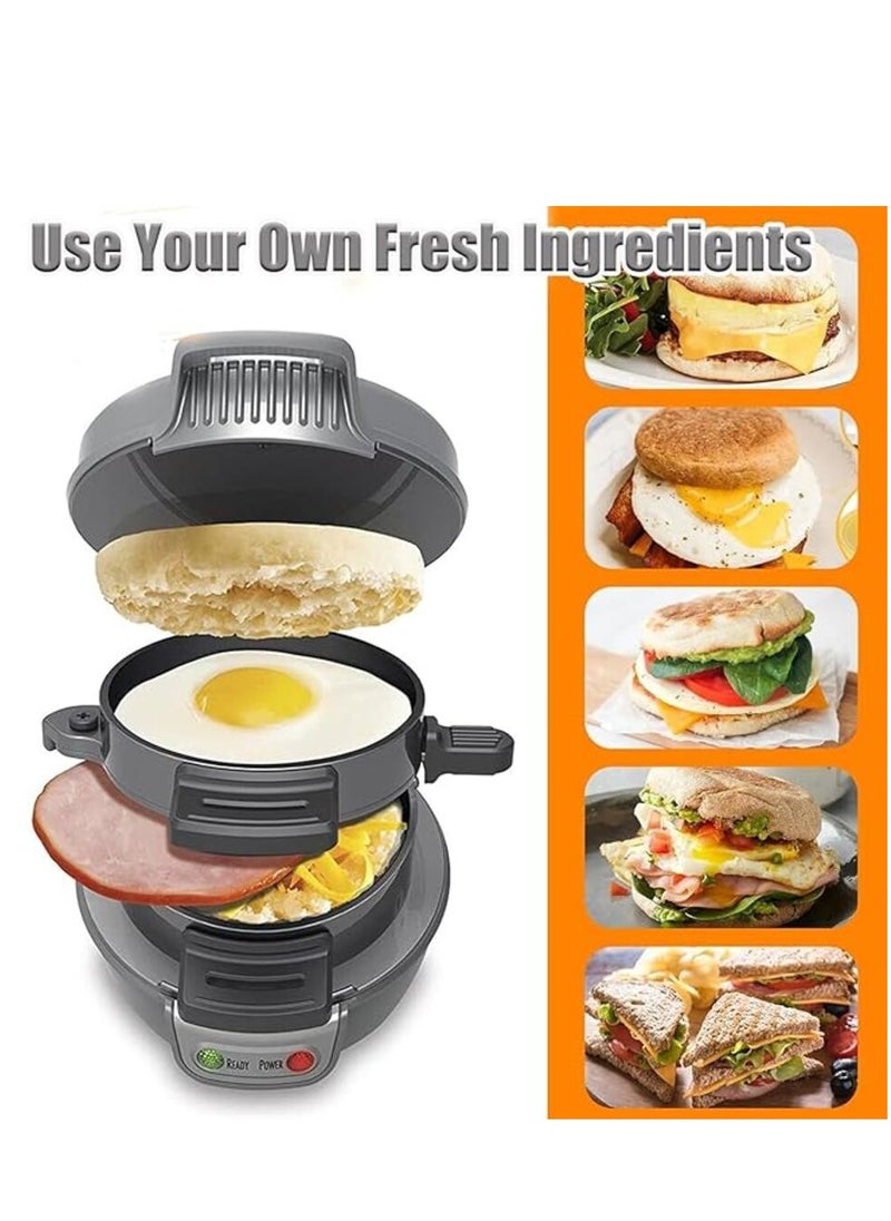 Breakfast Sandwich Maker, 800W Electric Hamburger Maker, Non-Stick Coating, for English Muffins, Croissants, Mini Waffles Panini