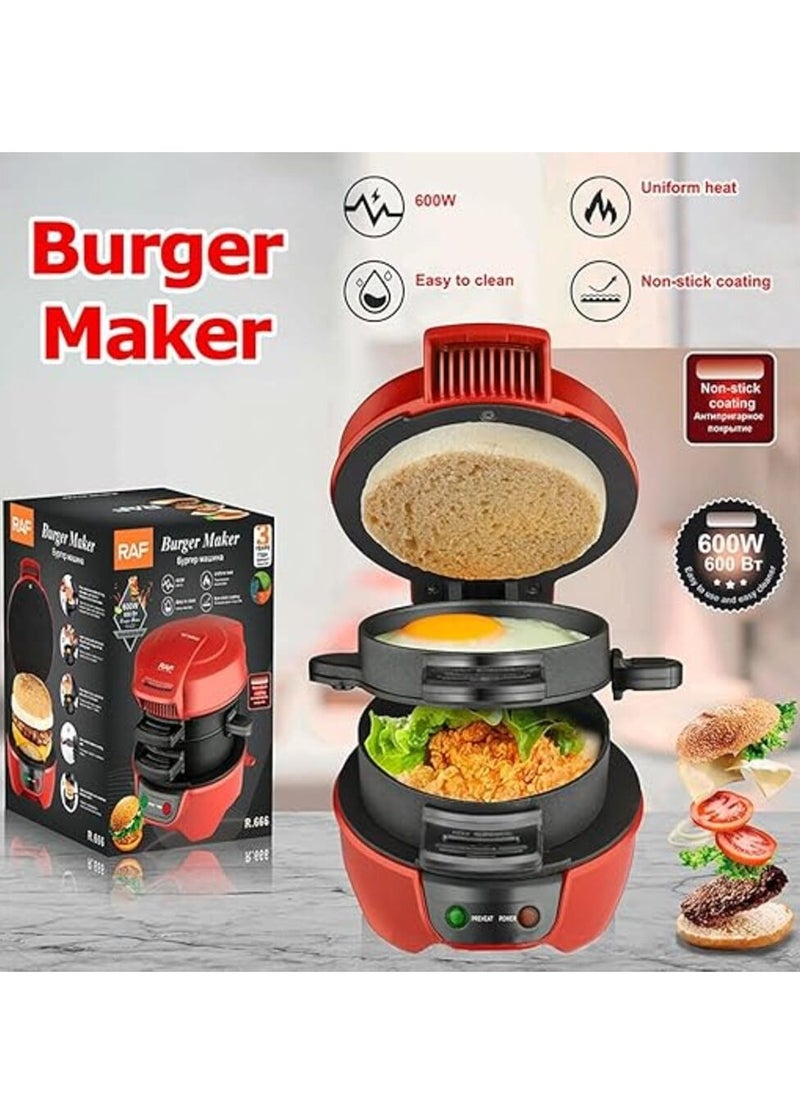 Breakfast Sandwich Maker, 800W Electric Hamburger Maker, Non-Stick Coating, for English Muffins, Croissants, Mini Waffles Panini