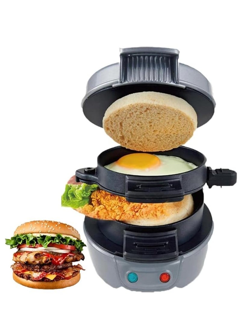 Breakfast Sandwich Maker, 800W Electric Hamburger Maker, Non-Stick Coating, for English Muffins, Croissants, Mini Waffles Panini