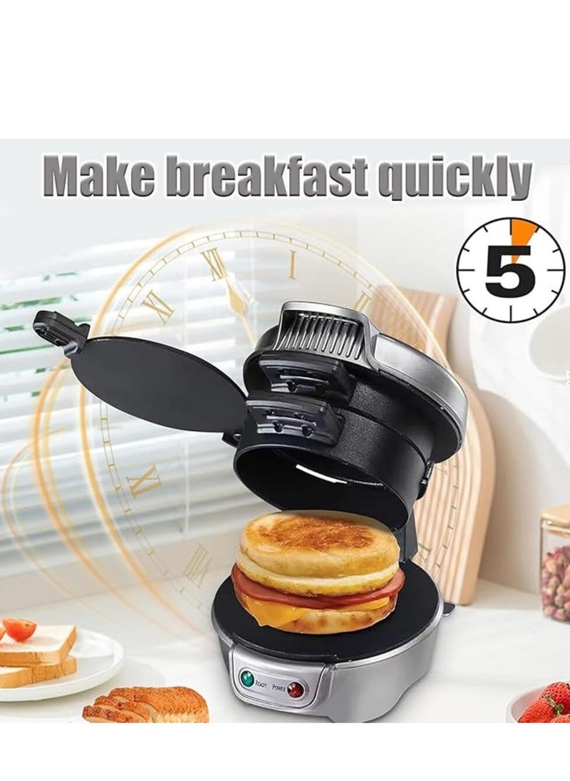 Breakfast Sandwich Maker, 800W Electric Hamburger Maker, Non-Stick Coating, for English Muffins, Croissants, Mini Waffles Panini