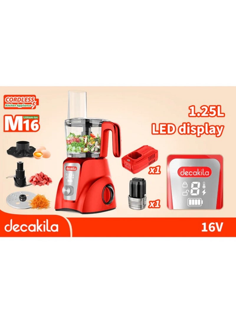 Decakila Cordless Rechargeable Food Processor With LED Display Stainless Steel Blades Chopping Slicing Cutting 1.25L 250W