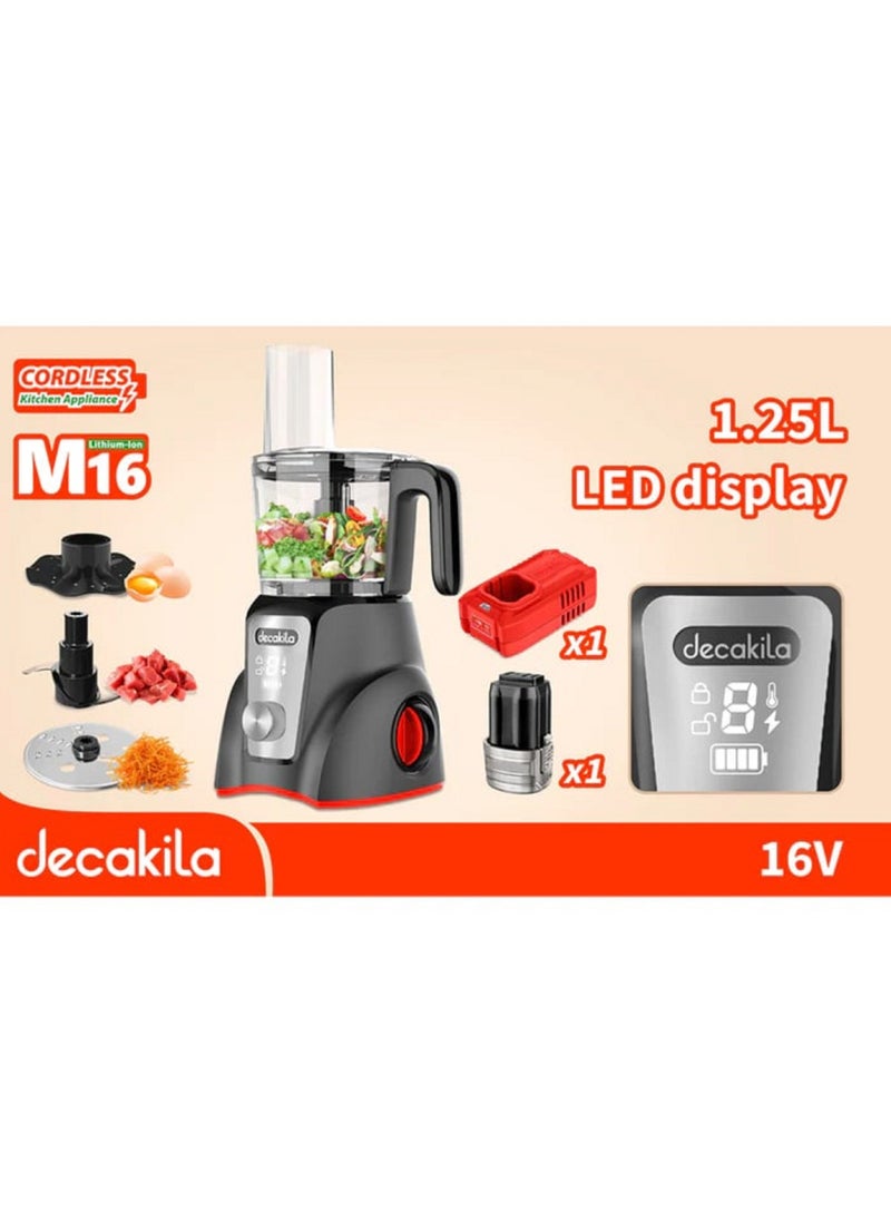 Decakila Cordless Rechargeable Food Processor With LED Display Stainless Steel Blades Chopping Slicing Cutting 1.25L 250W