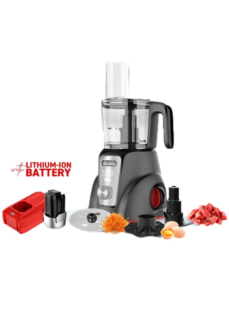 Decakila Cordless Rechargeable Food Processor With LED Display Stainless Steel Blades Chopping Slicing Cutting 1.25L 250W