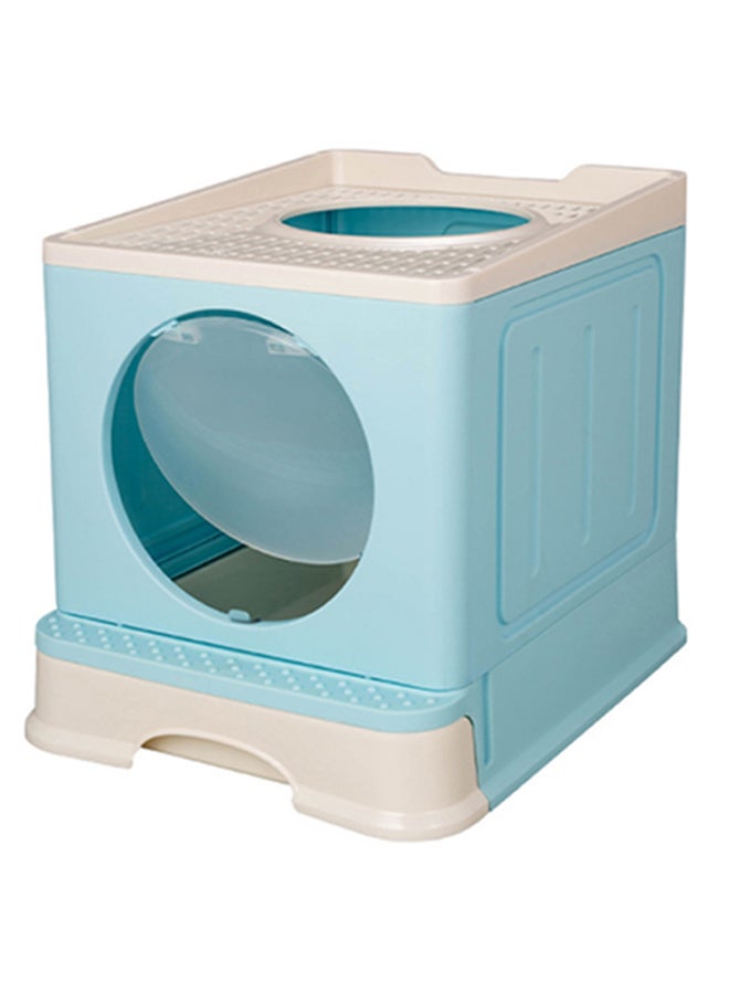 Fully Enclosed Two-way Drawer Type Foldable Cat Litter Box Blue 34x39x48cm