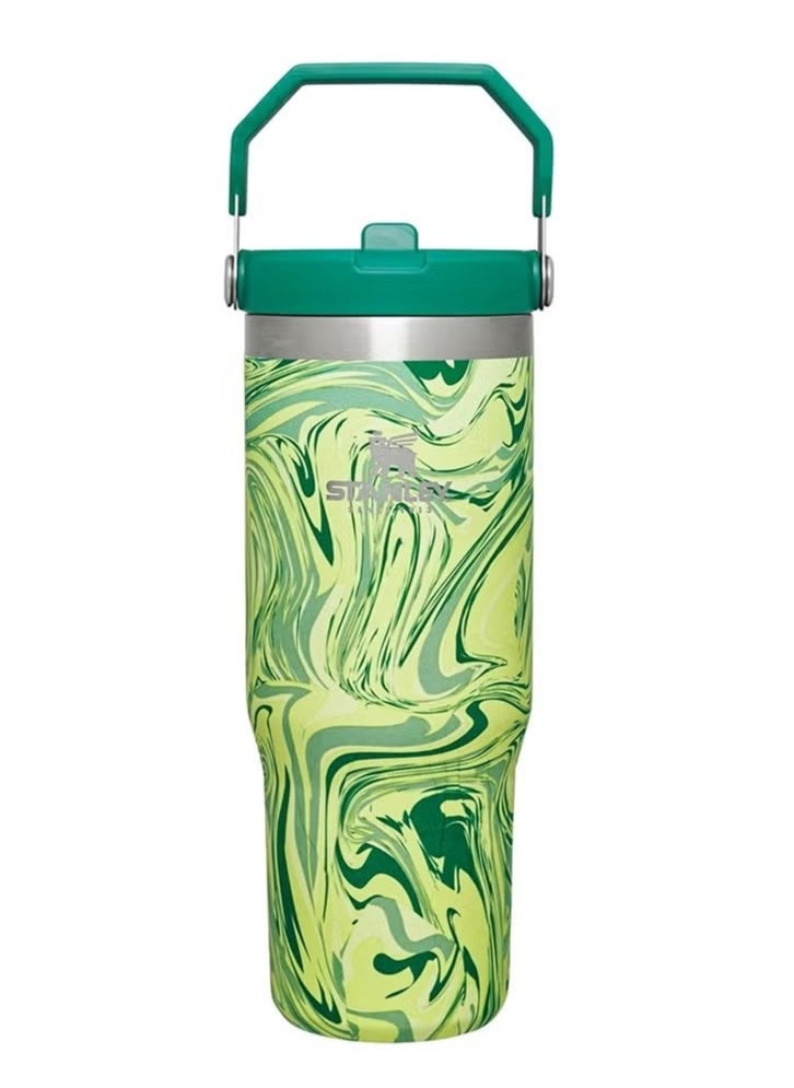 IceFlow Stainless Steel Tumbler - Vacuum Insulated Water Bottle for Home, Office or Car Reusable Cup with Straw Leak Resistant Flip Citron, 30oz,Dazzling green