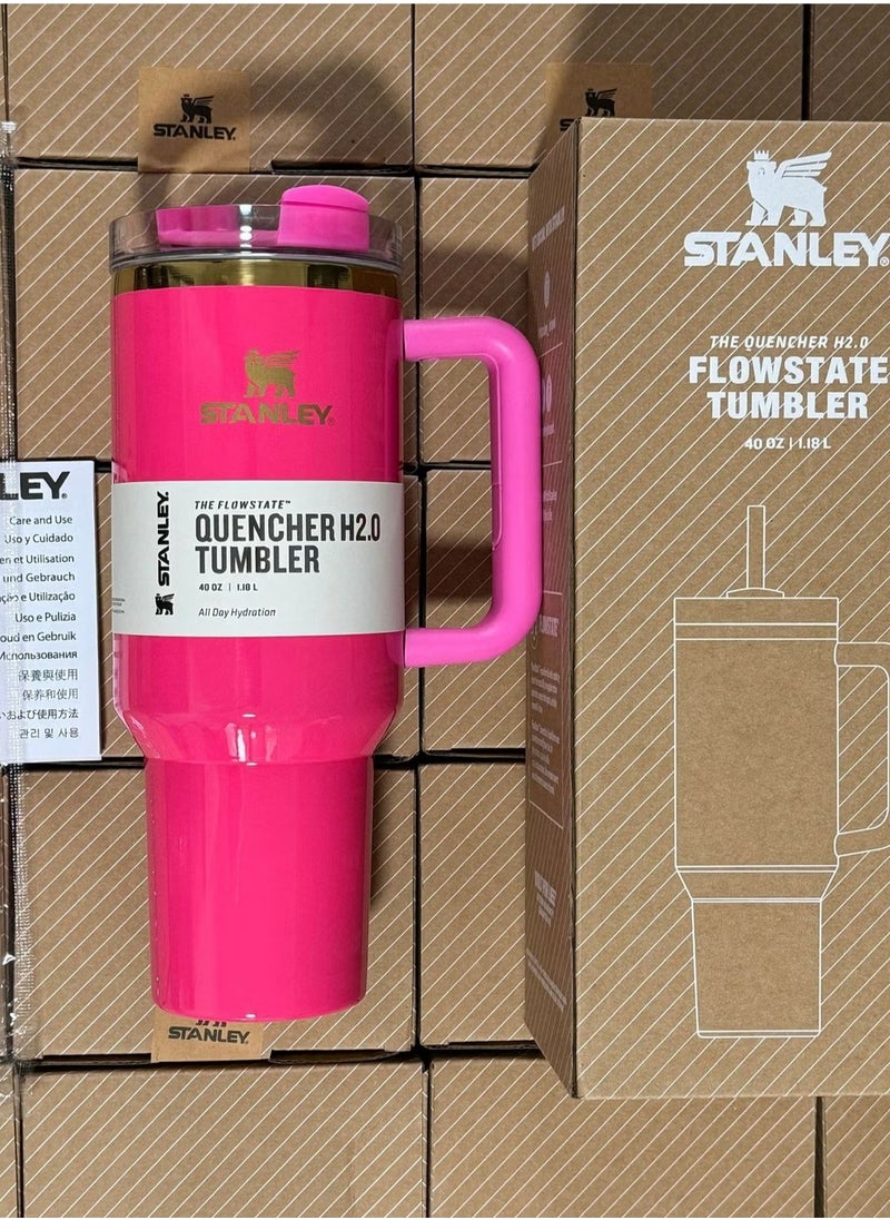 Quencher H2.0 FlowState Stainless Steel Vacuum Insulated Tumbler with Lid and Straw for Water, Iced Tea or Coffee, Smoothie and More, 40 oz Barbie pink