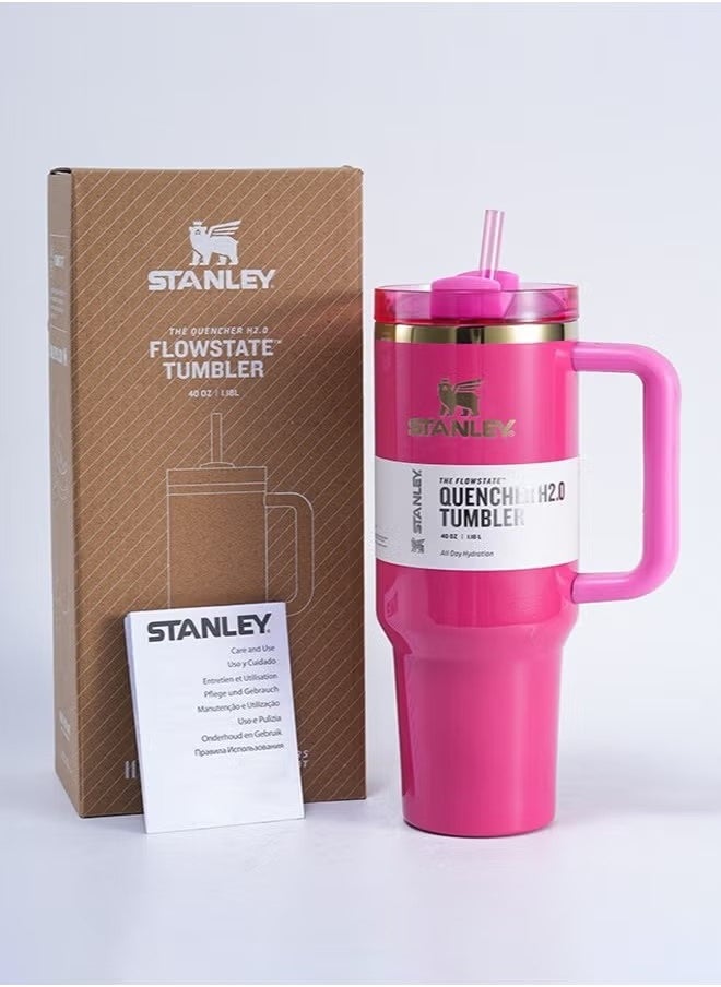 Quencher H2.0 FlowState Stainless Steel Vacuum Insulated Tumbler with Lid and Straw for Water, Iced Tea or Coffee, Smoothie and More, 40 oz Barbie pink