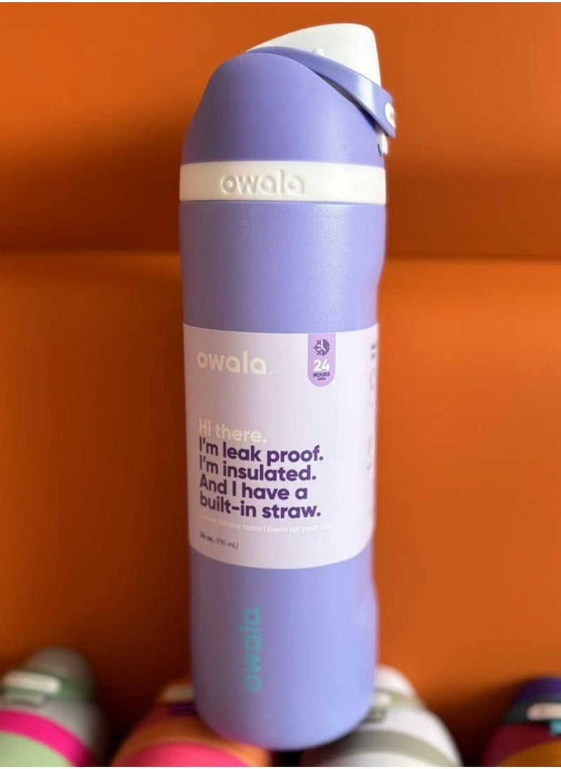 Owala FreeSip Insulated Stainless Steel Water Bottle with Straw for Sports and Travel, BPA-Free, 24-Ounce,Purple