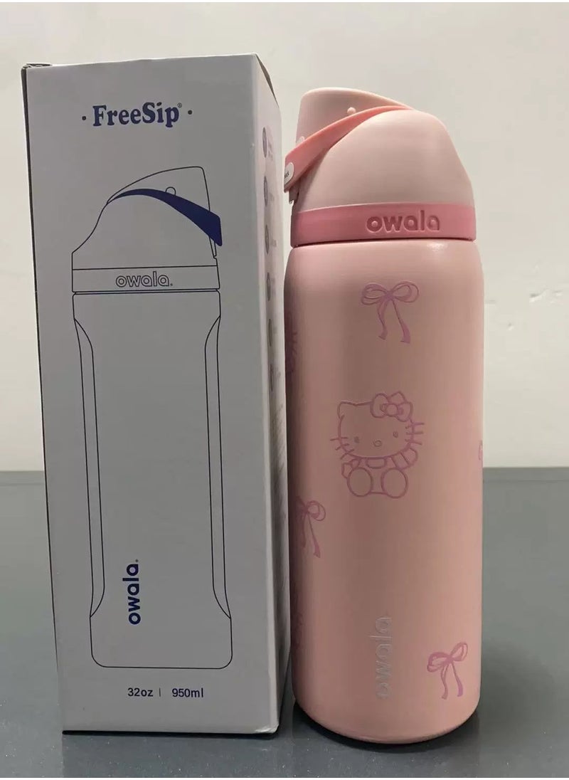 Owala FreeSip Insulated Stainless Steel Water Bottle with Straw for Sports and Travel, BPA-Free, 32-Ounce, Pink