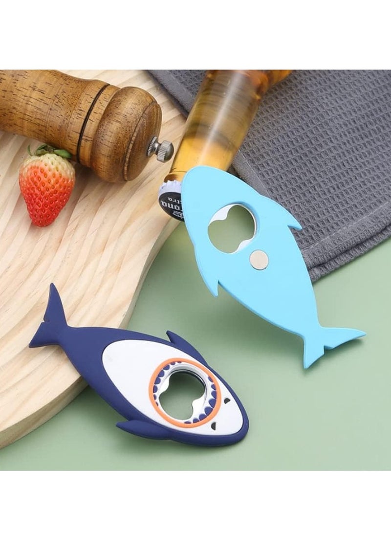 Bottle Opener Keychain Magnetic Beer Bottle Opener Shark Shape Cartoon Animal Soda Drink Bottle Opener Bar Kitchen Tool Gift (Blue)