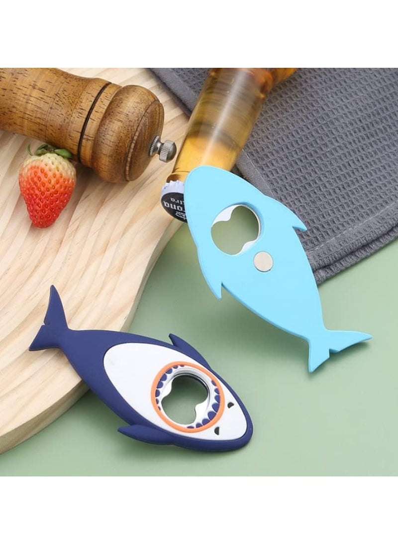 Bottle Opener Keychain Magnetic Beer Bottle Opener Shark Shape Cartoon Animal Soda Drink Bottle Opener Bar Kitchen Tool Gift (Sky Blue)