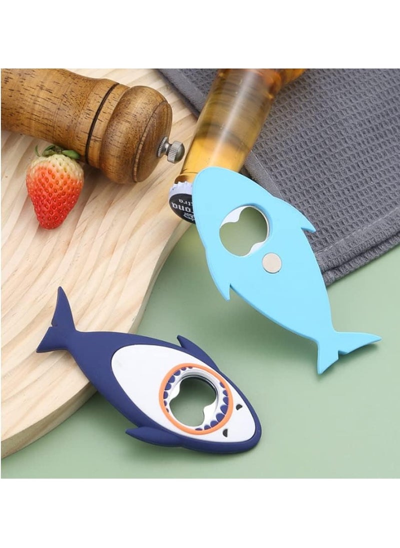 Bottle Opener Keychain Magnetic Beer Bottle Opener Shark Shape Cartoon Animal Soda Drink Bottle Opener Bar Kitchen Tool Gift (Black)