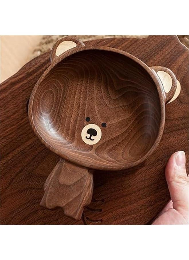 A Variety of Walnut Wood Creative Dinner Plate Sets - Unique Crab, Mushroom, and Bear Shapes for A More Exquisite and Fun Dining Experience! (Bear Vertical Serving Tray)