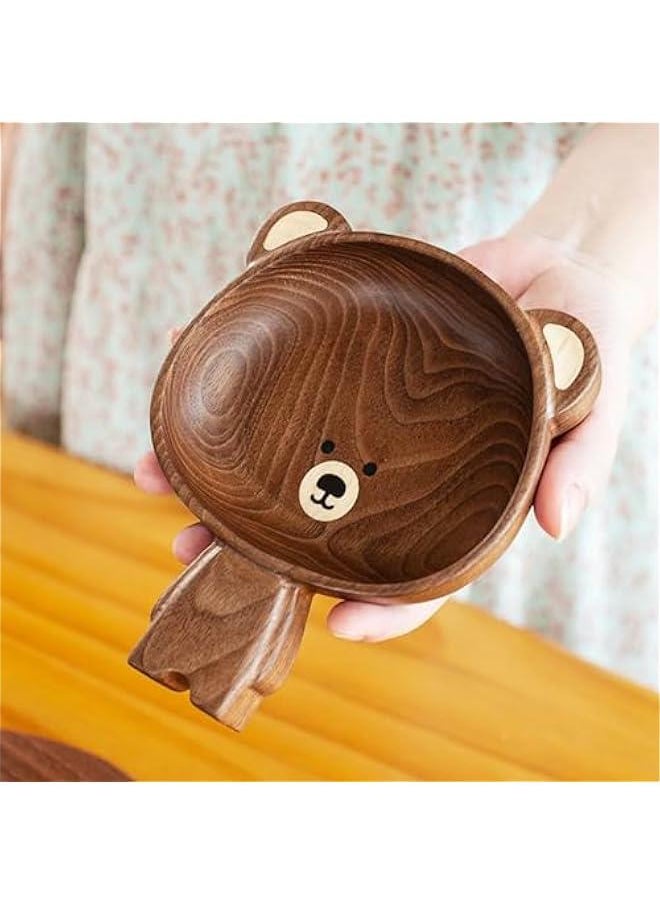 A Variety of Walnut Wood Creative Dinner Plate Sets - Unique Crab, Mushroom, and Bear Shapes for A More Exquisite and Fun Dining Experience! (Bear Vertical Serving Tray)