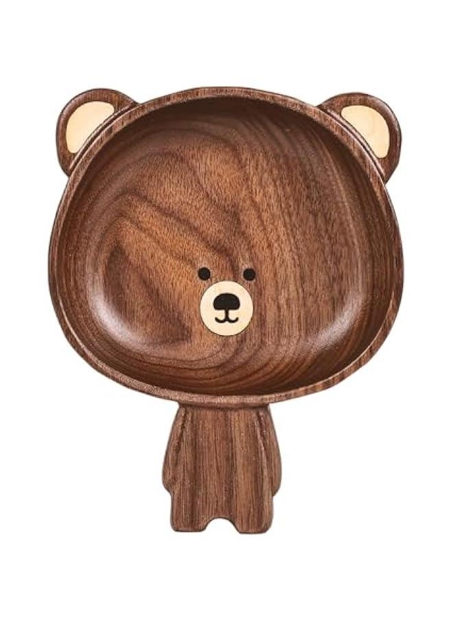 A Variety of Walnut Wood Creative Dinner Plate Sets - Unique Crab, Mushroom, and Bear Shapes for A More Exquisite and Fun Dining Experience! (Bear Vertical Serving Tray)