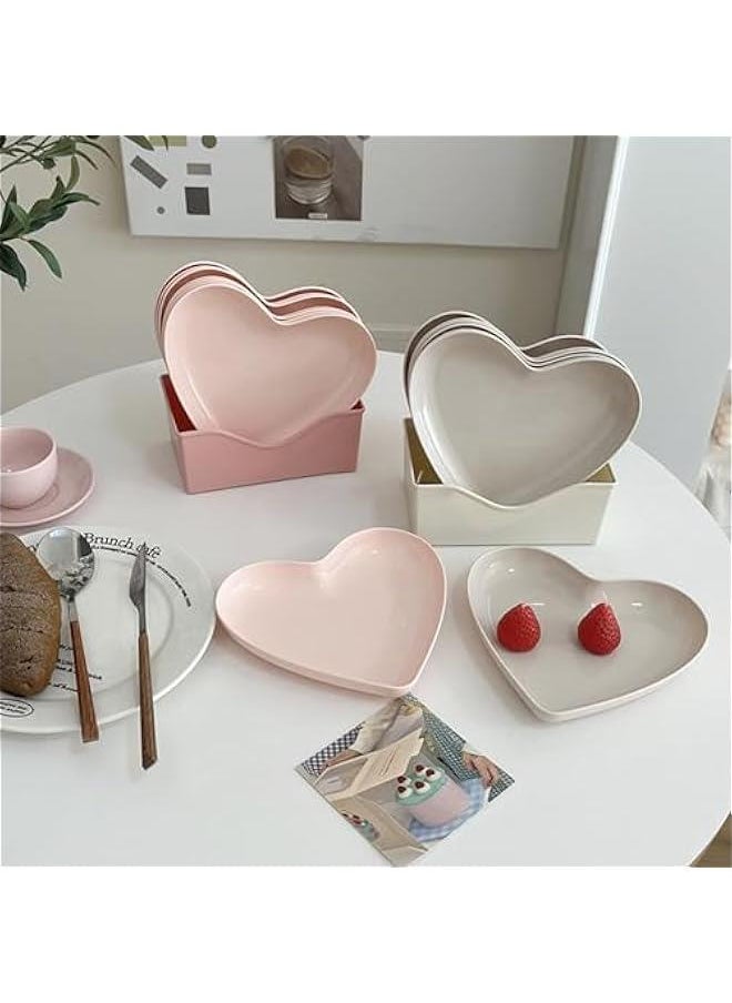 Snack Serving Platter,Heart Shape Plastic Dinner Plate Food Serving Tray Party Serving Plate Kitchen Dinnerware for Party Gathering Wedding Event (5 Platters with Holder)