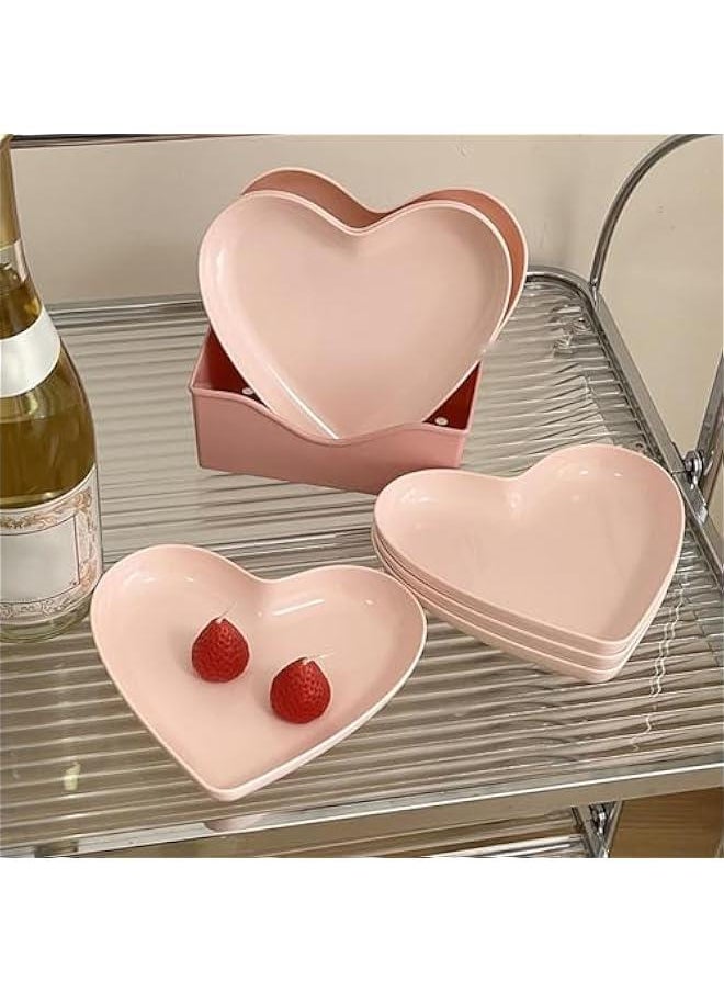 Snack Serving Platter,Heart Shape Plastic Dinner Plate Food Serving Tray Party Serving Plate Kitchen Dinnerware for Party Gathering Wedding Event (5 Platters with Holder)