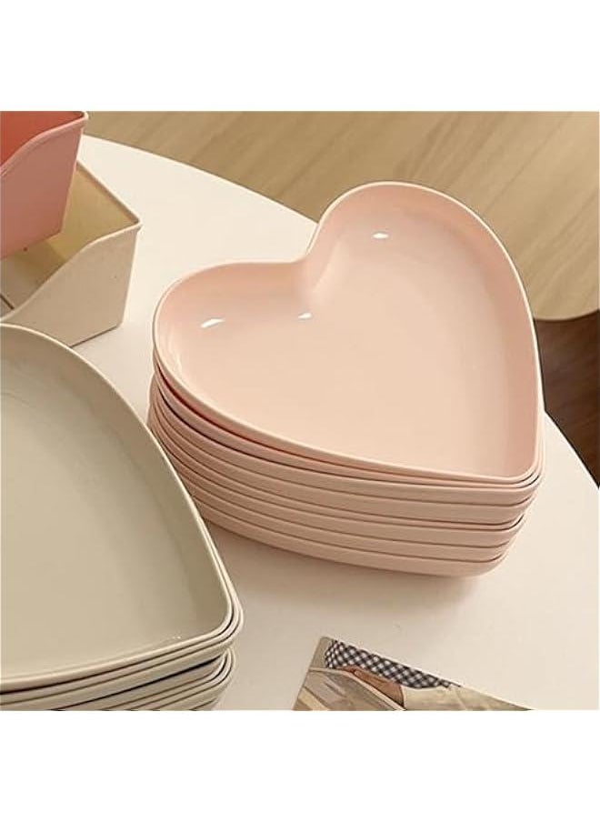 Snack Serving Platter,Heart Shape Plastic Dinner Plate Food Serving Tray Party Serving Plate Kitchen Dinnerware for Party Gathering Wedding Event (5 Platters with Holder)