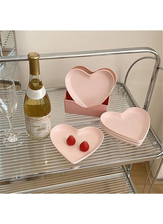 Snack Serving Platter,Heart Shape Plastic Dinner Plate Food Serving Tray Party Serving Plate Kitchen Dinnerware for Party Gathering Wedding Event (5 Platters with Holder)