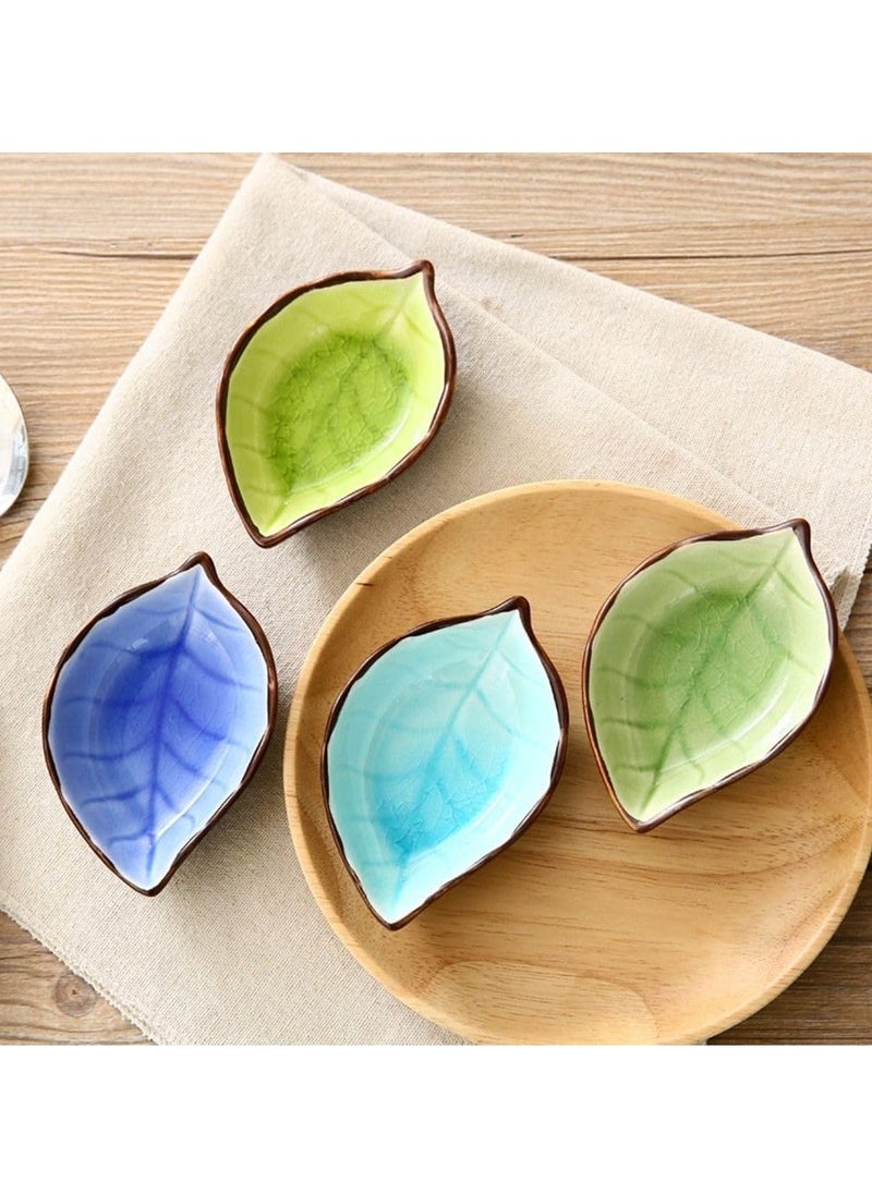 1pc Leaf Shaped Sauce Dish, Ice Cracked Glaze Leaf Ceramic Seasoning Soy Sauce Snack Dish for Kitchen (Yellow)