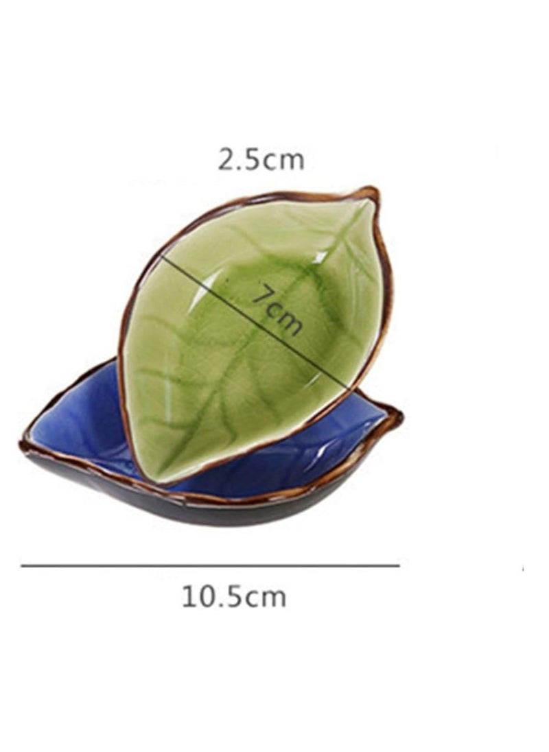 1pc Leaf Shaped Sauce Dish, Ice Cracked Glaze Leaf Ceramic Seasoning Soy Sauce Snack Dish for Kitchen (Yellow)