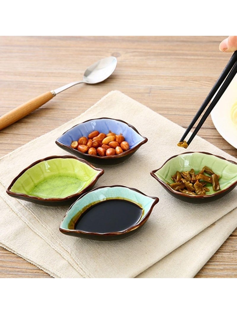 1pc Leaf Shaped Sauce Dish, Ice Cracked Glaze Leaf Ceramic Seasoning Soy Sauce Snack Dish for Kitchen (Yellow)