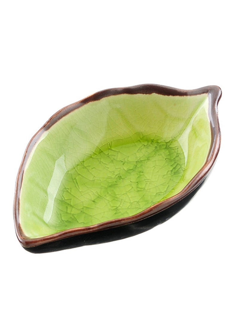 1pc Leaf Shaped Sauce Dish, Ice Cracked Glaze Leaf Ceramic Seasoning Soy Sauce Snack Dish for Kitchen (Yellow)