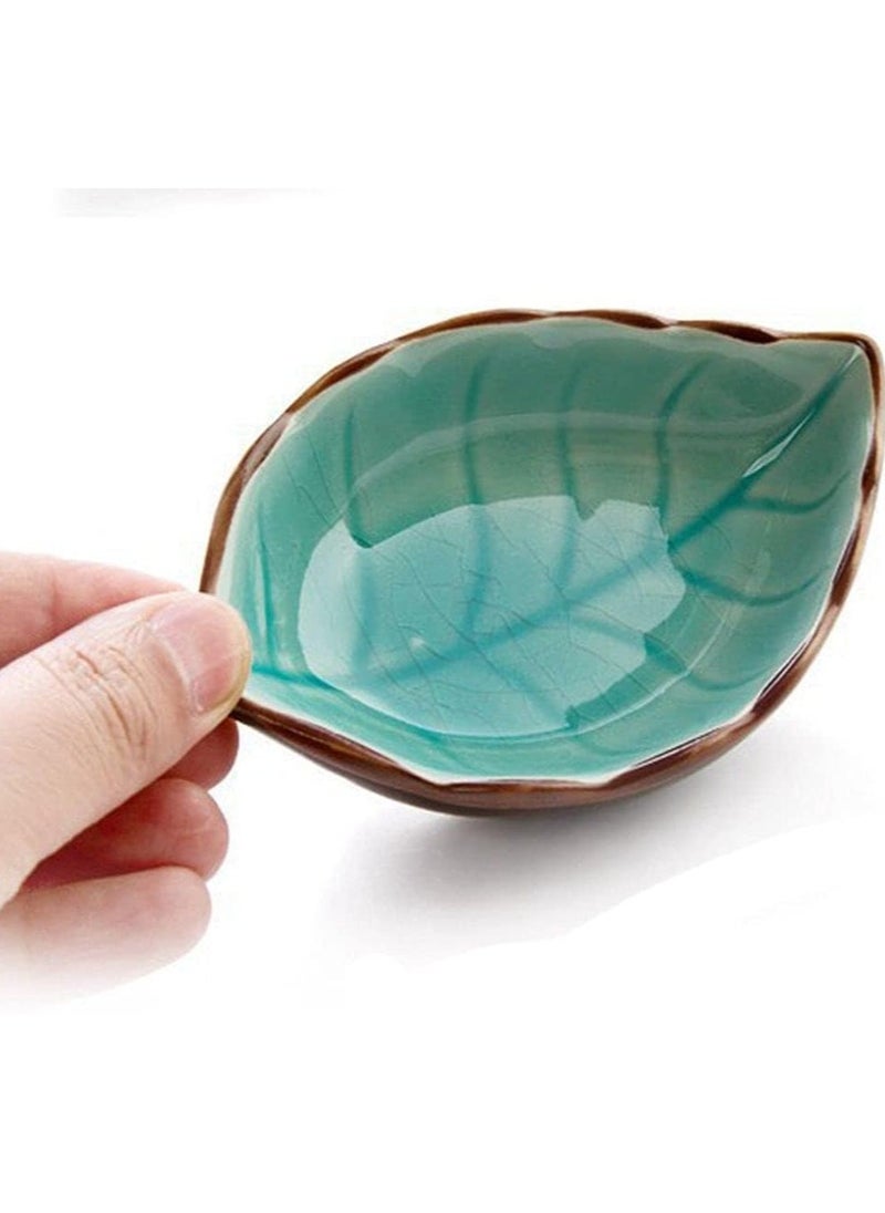 1pc Leaf Shaped Sauce Dish, Ice Cracked Glaze Leaf Ceramic Seasoning Soy Sauce Snack Dish for Kitchen (Yellow)